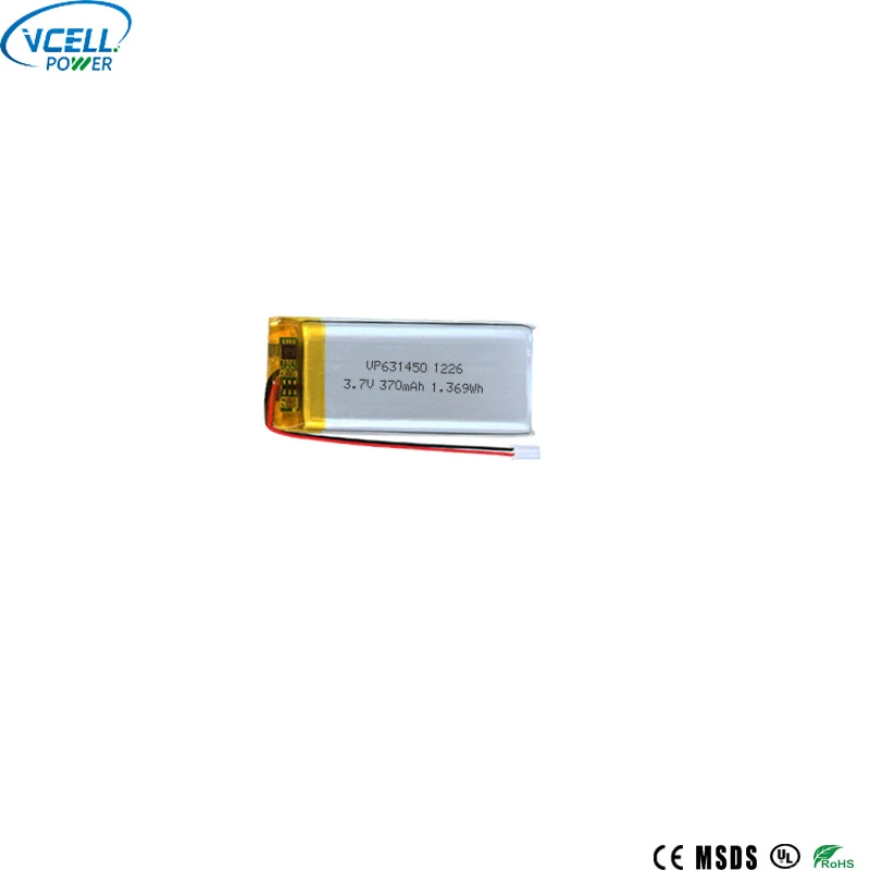 631450 3,7V 370mAh Litiumpolymerbatteri med smal design